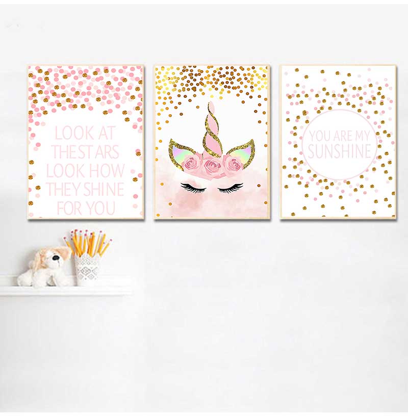 Baby Girl Nursery Quotes - Dekoratives Bild Babyzimmer-Dekoration Rosa Einhorn Kinderzimmer-Zitate