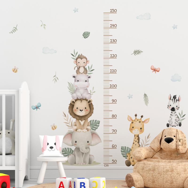Baby Nursery Jungle Wallpaper - Wachstumstabelle-Aufkleber für Kinder, Dschungeltiere, Höhenmesser, abnehmbare