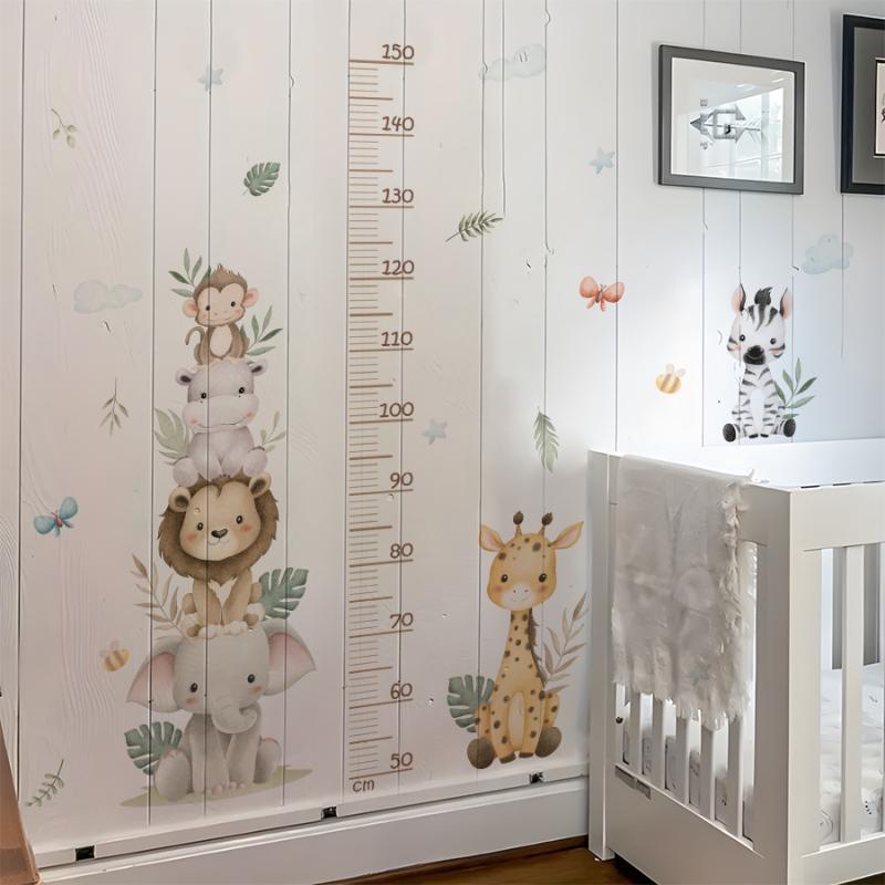 Baby Nursery Jungle Wallpaper - Wachstumstabelle-Aufkleber für Kinder, Dschungeltiere, Höhenmesser, abnehmbare
