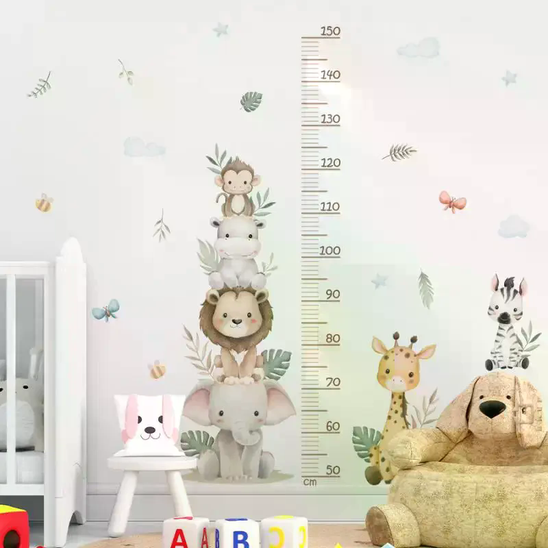 Baby Nursery Jungle Wallpaper - Wachstumstabelle für Kinder, Aufkleber mit Dschungeltieren,