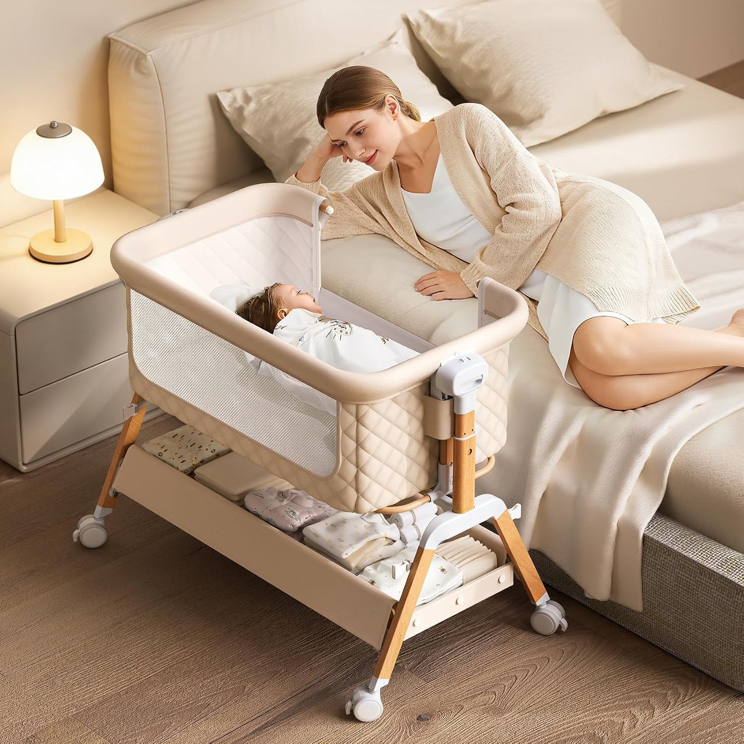 Baby Mattress Waterproof - 3-in-1 Baby-Babybett, Beistellbett, Schaukelwiege für Neugeborene,