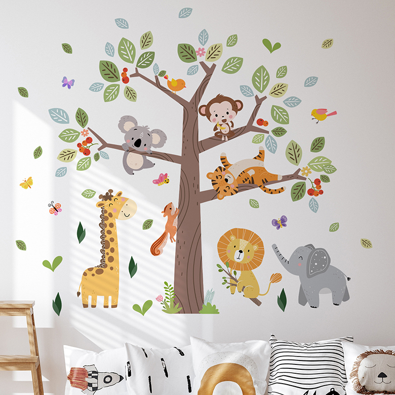 Baby Nursery Jungle Wallpaper - Großer Dschungel-Tier-Wandaufkleber, Vinyl, Elefant, Giraffe, Zoo,