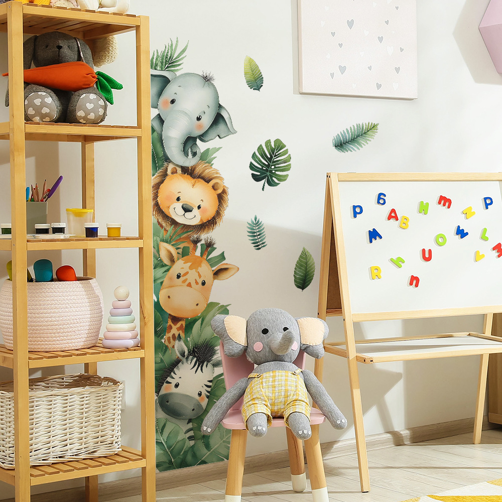 Baby Nursery Jungle Wallpaper - Dschungeltier Elefant Giraffe Wandtür Aufkleber selbstklebend