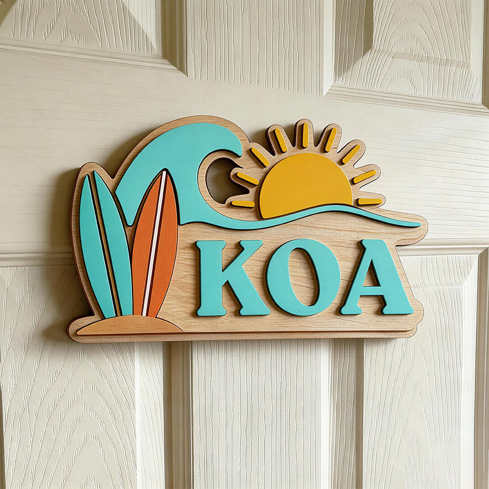 Baby Nursery - Personalisiertes Strandwellen-Surfbrett Sonnennamen-Türschild für Kinderzimmer, Individuelles