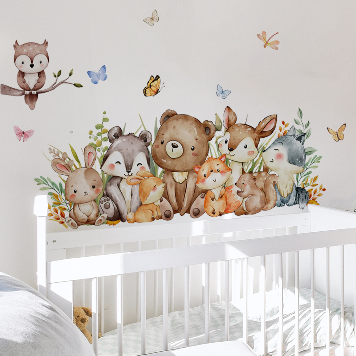 Baby Nursery Jungle Wallpaper - Cartoon Dschungel Tiere Wandaufkleber Vinyl Niedlicher
