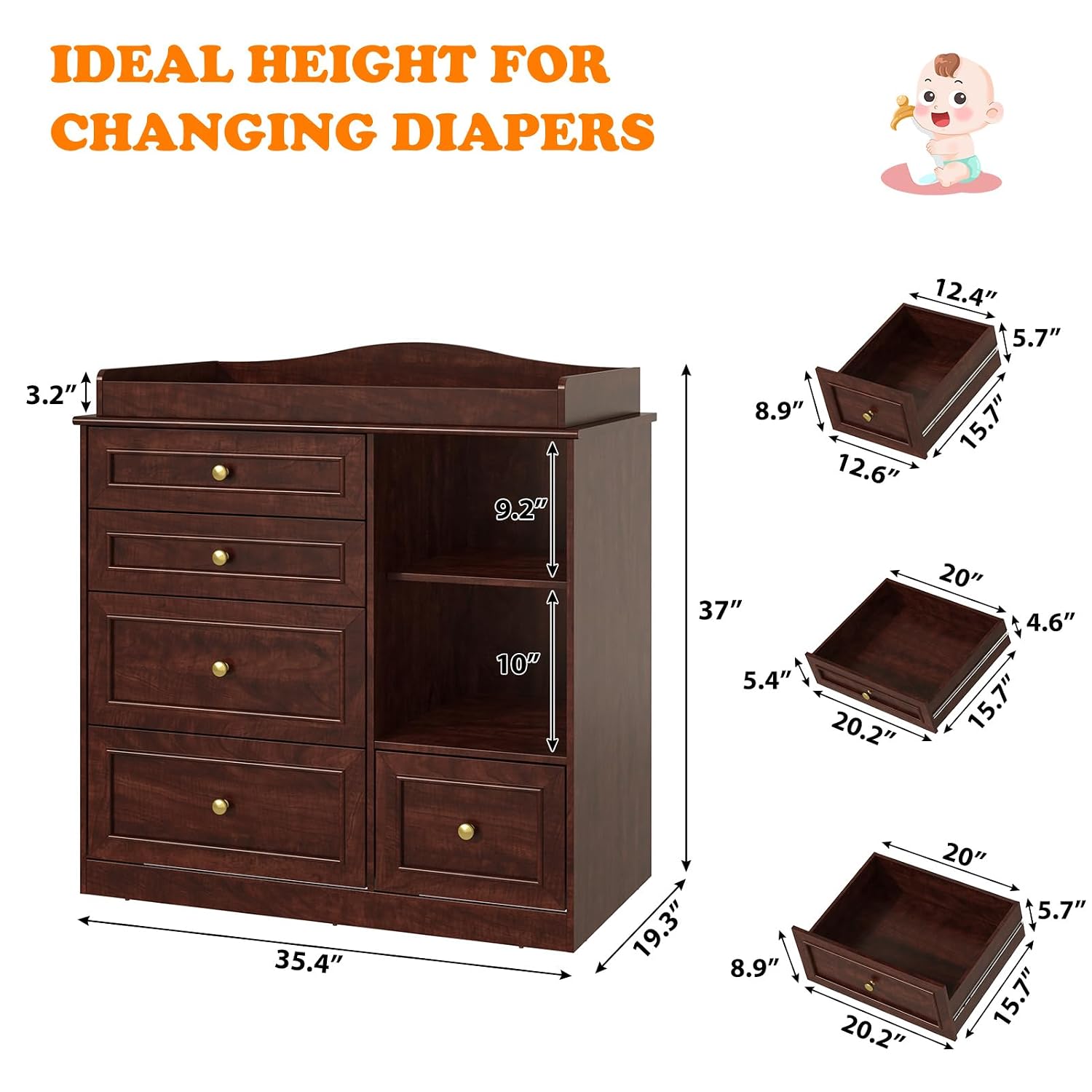 Wickeltisch-Kommode für Babyzi – Baby Nursery Dresser Changing Table Bewertung und Preis