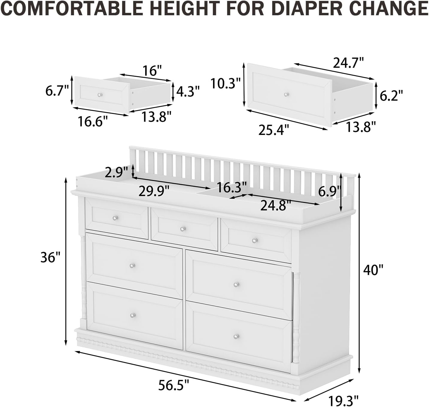 56,5 Zoll Wickeltisch mit abne – Baby Nursery Dresser Changing Table Bewertung und Preis
