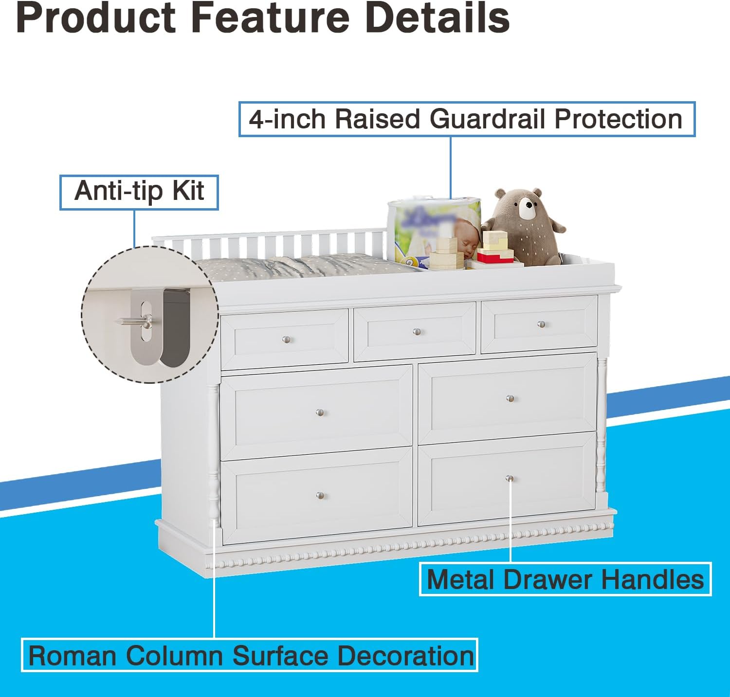 56,5 Zoll Wickeltisch mit abne – Baby Nursery Dresser Changing Table Bewertung und Preis
