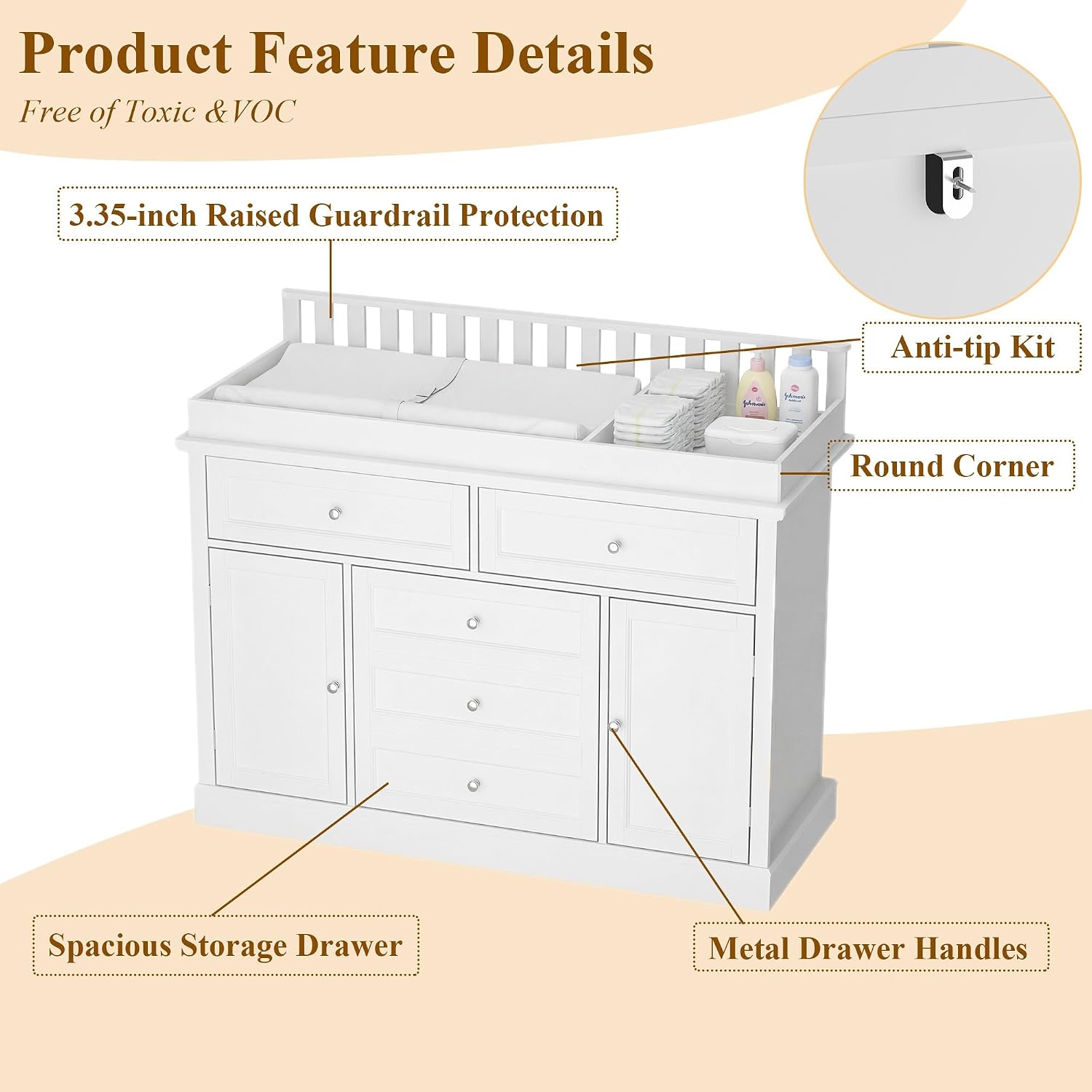 46-Zoll-Wickeltisch für das Ki – Baby Nursery Dresser Changing Table Bewertung und Preis